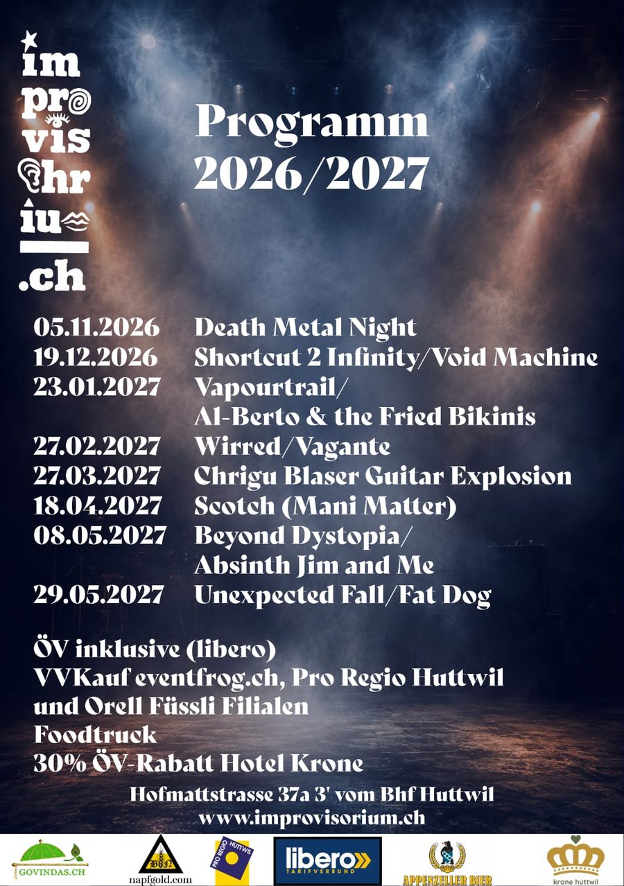 Flyer Improvisorium Huttwil, Programm 2026/2027 – 27.02.2027 Wirred/Vagante